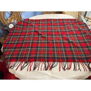 Pendleton Vintage USA Wool Blanket Red Green Plaid Fringed